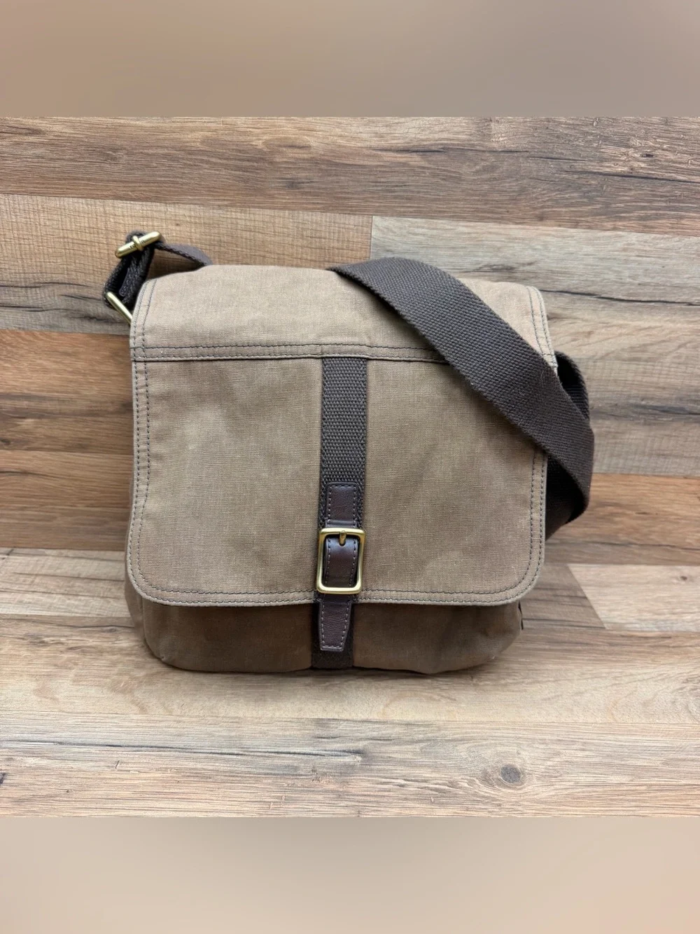 Fossil Canvas Messenger Bag for Men - Taupe Brown